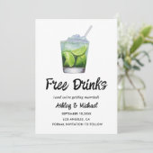 Modern Funny Cocktail Free Drinken Wedding Photo Save The Date (Staand voorkant)