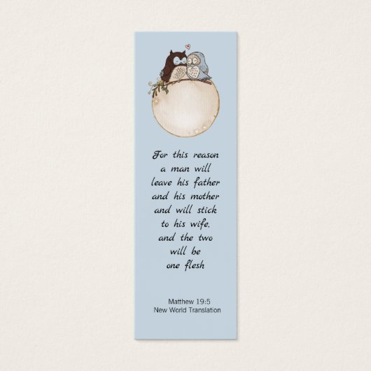 Modern Funny Couple Owls Wedding Bible Bladwijzer Mini Visitekaartjes (Voorkant)