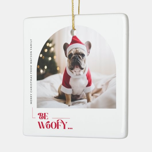 Modern Funny Family Pet Dog Arch Photo Christmas Keramisch Ornament (Links)