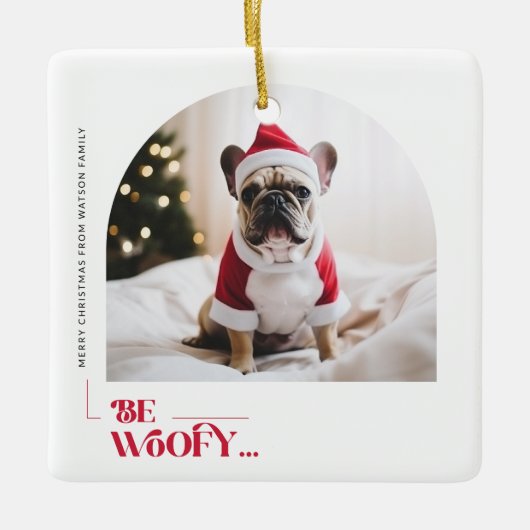 Modern Funny Family Pet Dog Arch Photo Christmas Keramisch Ornament (Voorkant)