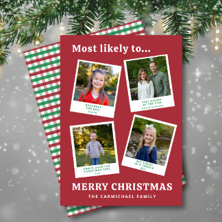 Modern Funny Family Photos Red Green Check Holiday Feestdagenkaart