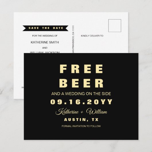 Modern Funny Free Beer Wedding Save the Date Aankondigingskaart (Voorkant / Achterkant)