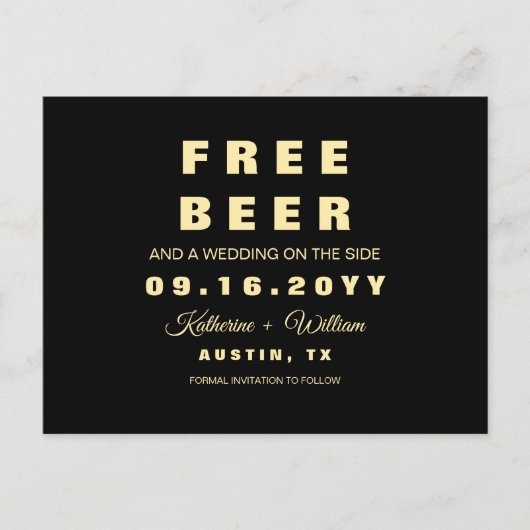 Modern Funny Free Beer Wedding Save the Date Aankondigingskaart (Voorkant)