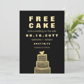 Modern Funny Free Cake Faux Gold Foil Wedding Save The Date (Staand voorkant)