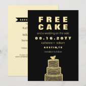 Modern Funny Free Cake Faux Gold Foil Wedding Save The Date (Voorkant / Achterkant)