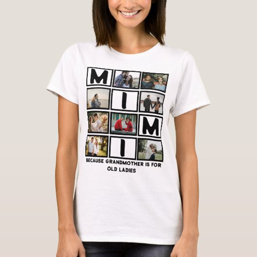 Modern Funny Grandmoeder Cute Mimi 8 Foto Collage T-shirt (Voorkant)