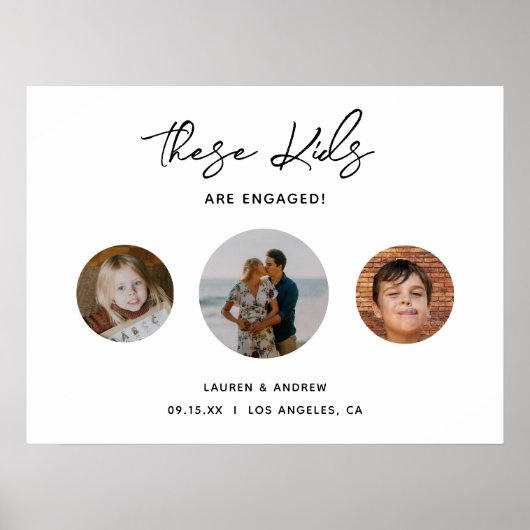 Modern Funny Kinder Photo Engagement Party Sign Poster (Voorkant)