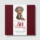 Modern Funny Lady 50th Birthday Humor Cartoon Book Gastenboek (Voorkant)