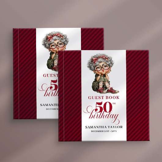 Modern Funny Lady 50th Birthday Humor Cartoon Book Gastenboek