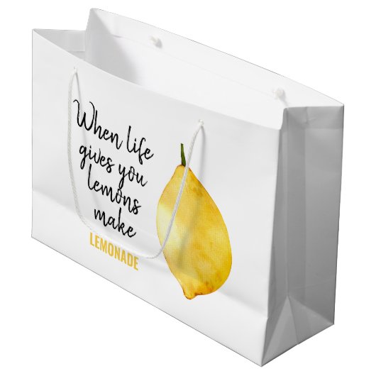 Modern Funny Lemon Yellow Quote Groot Cadeauzakje (Voorkant Gekanteld)