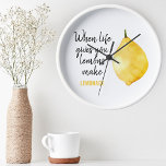 Modern Funny Lemon Yellow Quote Ronde Klok<br><div class="desc">Modern Funny Lemon Yellow Quote</div>