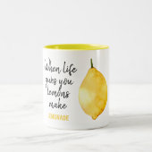 Modern Funny Lemon Yellow Quote Tweekleurige Koffiemok (Center)