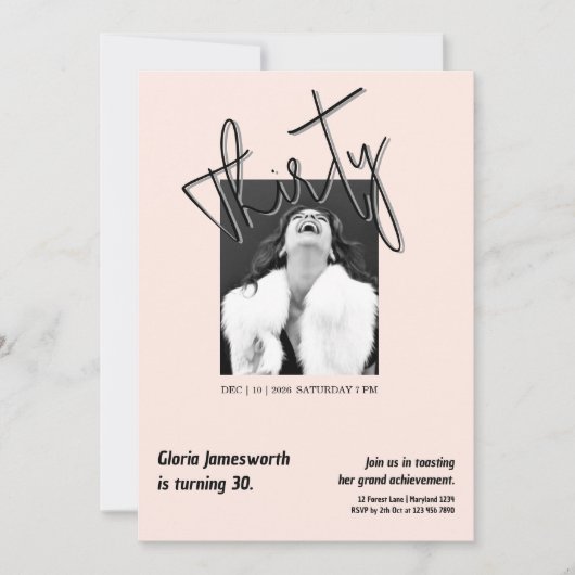 Modern Funny Light Pink Photo 30th Birthday  Kaart (Voorkant)