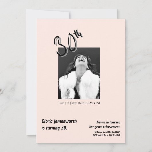 Modern Funny Light Pink Photo 30th Brithday Kaart (Voorkant)