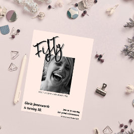 Modern Funny Light Pink Photo 50th Birthday  Kaart