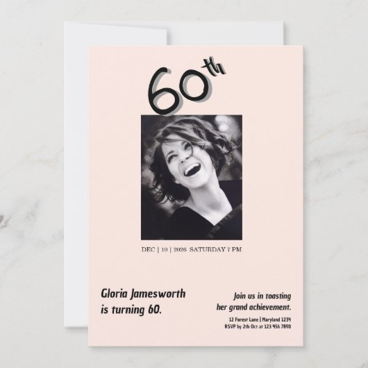 Modern Funny Light Pink Photo 60th Birthday  Kaart (Voorkant)