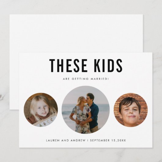 Modern Funny Minimalist Childhood Photos Wedding Save The Date (Voorkant / Achterkant)