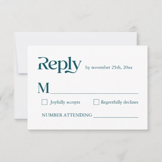 Modern Funny Minimalistisch Script Deep Blauwgroen RSVP Kaartje (Voorkant)