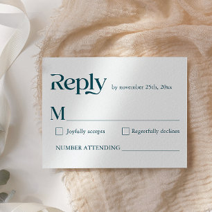 Modern Funny Minimalistisch Script Deep Blauwgroen RSVP Kaartje
