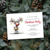 Modern funny reindeer Christmas party invitation Kaart
