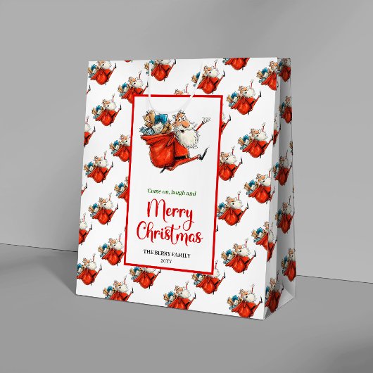 Modern funny Santa Claus gift bag for holiday chic Medium Cadeauzakje