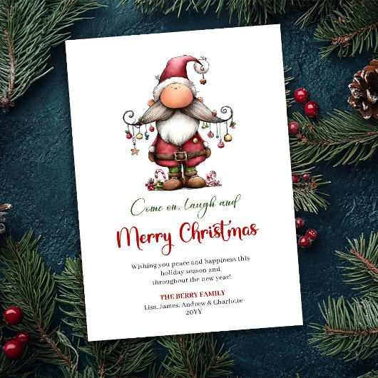 Modern Funny Santa Hand Drawn Festive Greeting Feestdagenkaart