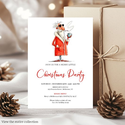 Modern Funny Santa Holiday Dinner Party Invite Kaart