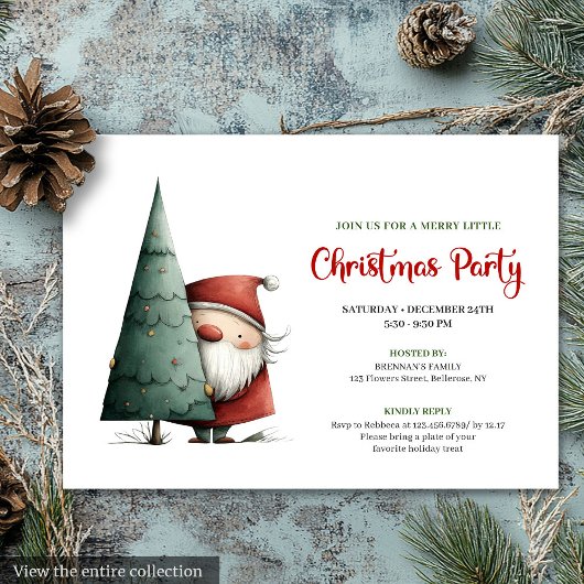 Modern Funny Santa Red Green Christmas Invitation Kaart