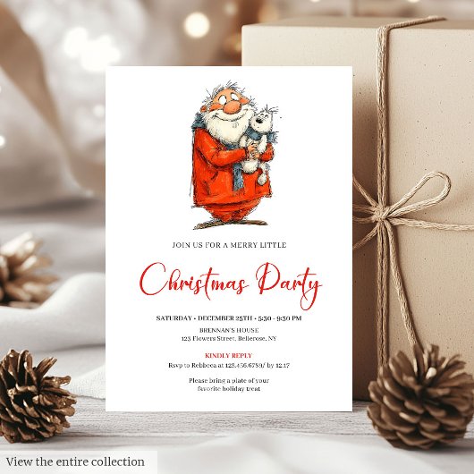 Modern Funny Santa Red Green Holiday Invitation Kaart