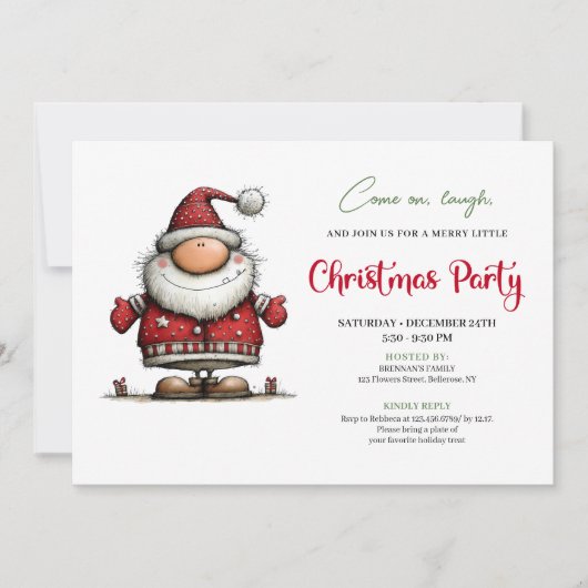 Modern Funny Santa Watercolor Party Celebration Kaart (Voorkant)
