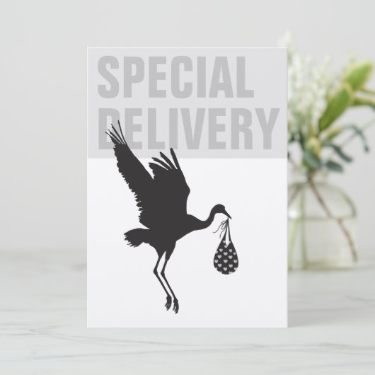 Modern Funny Stork Neutral Baby shower Invitation (Staand voorkant)