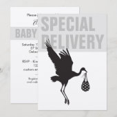 Modern Funny Stork Neutral Baby shower Invitation (Voorkant / Achterkant)