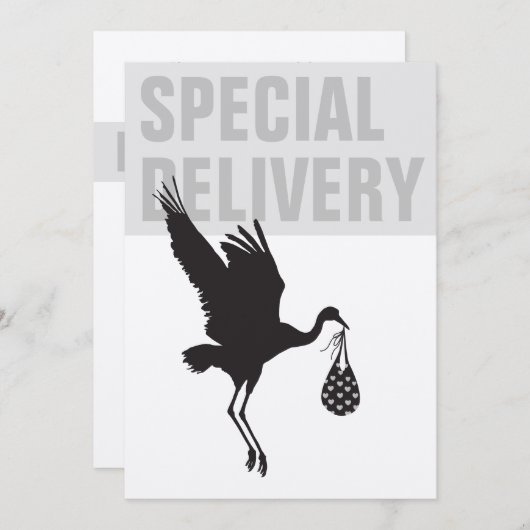 Modern Funny Stork Neutral Baby shower Invitation (Voorkant / Achterkant)