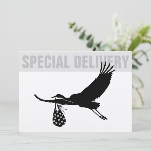 Modern Funny Stork Neutral Baby shower Invitation (Staand voorkant)
