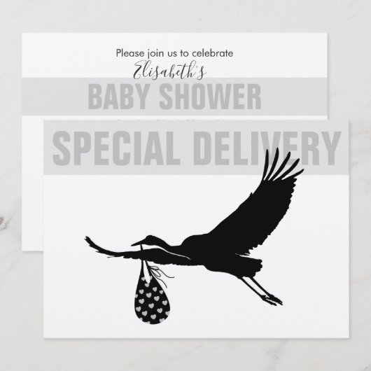 Modern Funny Stork Neutral Baby shower Invitation (Voorkant / Achterkant)