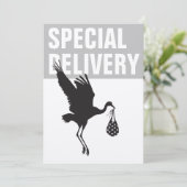 Modern Funny Stork Neutral Baby shower Invitation (Staand voorkant)
