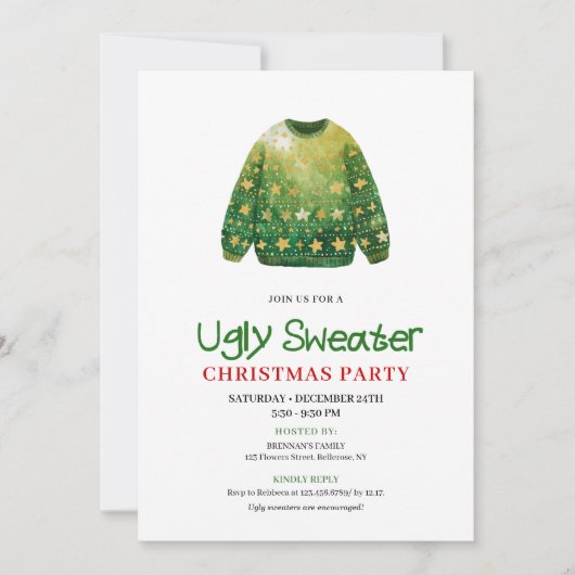 Modern Funny Ugly Sweater Xmas Party Card Kaart (Voorkant)