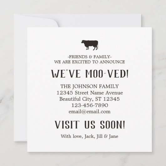 Modern Funny We hebben Black Koe New Home Moving Aankondiging (Achterkant)