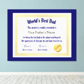 Modern Funny World's Best Pap Certificate Canvas Afdruk (Insitu (Houten vloer))