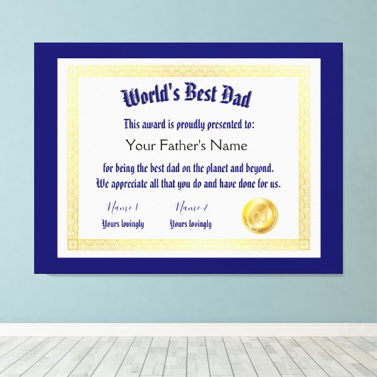 Modern Funny World's Best Pap Certificate Canvas Afdruk (Insitu (Houten vloer))