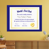 Modern Funny World's Best Pap Certificate Canvas Afdruk (Insitu (Woonkamer))