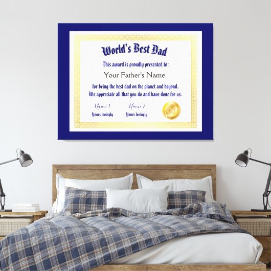 Modern Funny World's Best Pap Certificate Canvas Afdruk (Insitu (Slaapkamer))