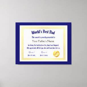 Modern Funny World's Best Pap Certificate Canvas Afdruk