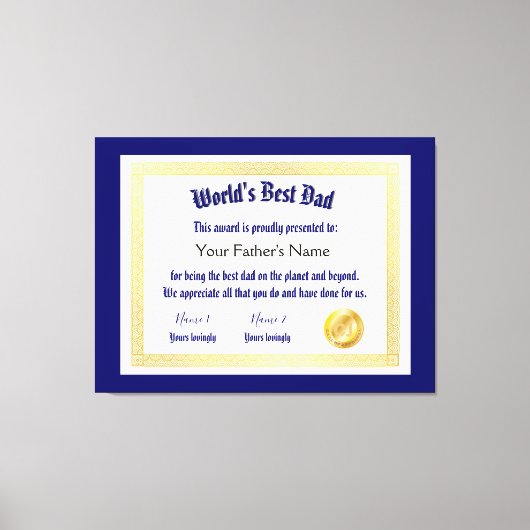 Modern Funny World's Best Pap Certificate Canvas Afdruk (Voorkant)
