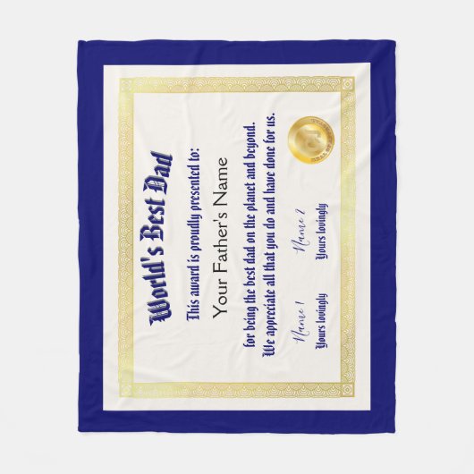 Modern Funny World's Best Pap Certificate Fleece Deken (Voorkant)