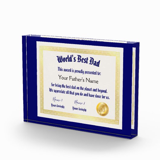 Modern Funny World's Best Pap Certificate Fotoblokken (Rechts)