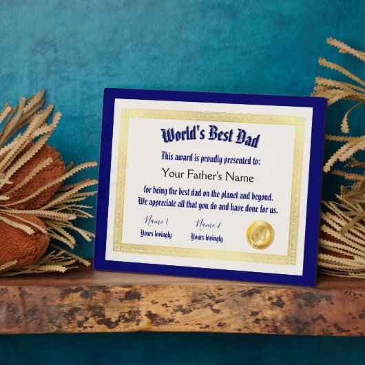 Modern Funny World's Best Pap Certificate Fotoplaat (Zijkant)