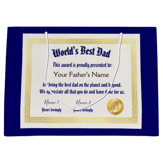 Modern Funny World's Best Pap Certificate Groot Cadeauzakje (Voorkant)
