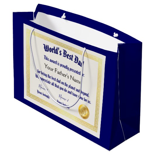 Modern Funny World's Best Pap Certificate Groot Cadeauzakje (Achterkant Gekanteld)