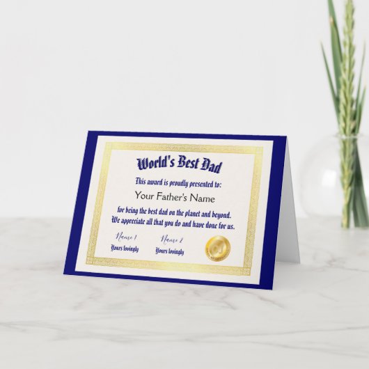 Modern Funny World's Best Pap Certificate Kaart (Voorkant)